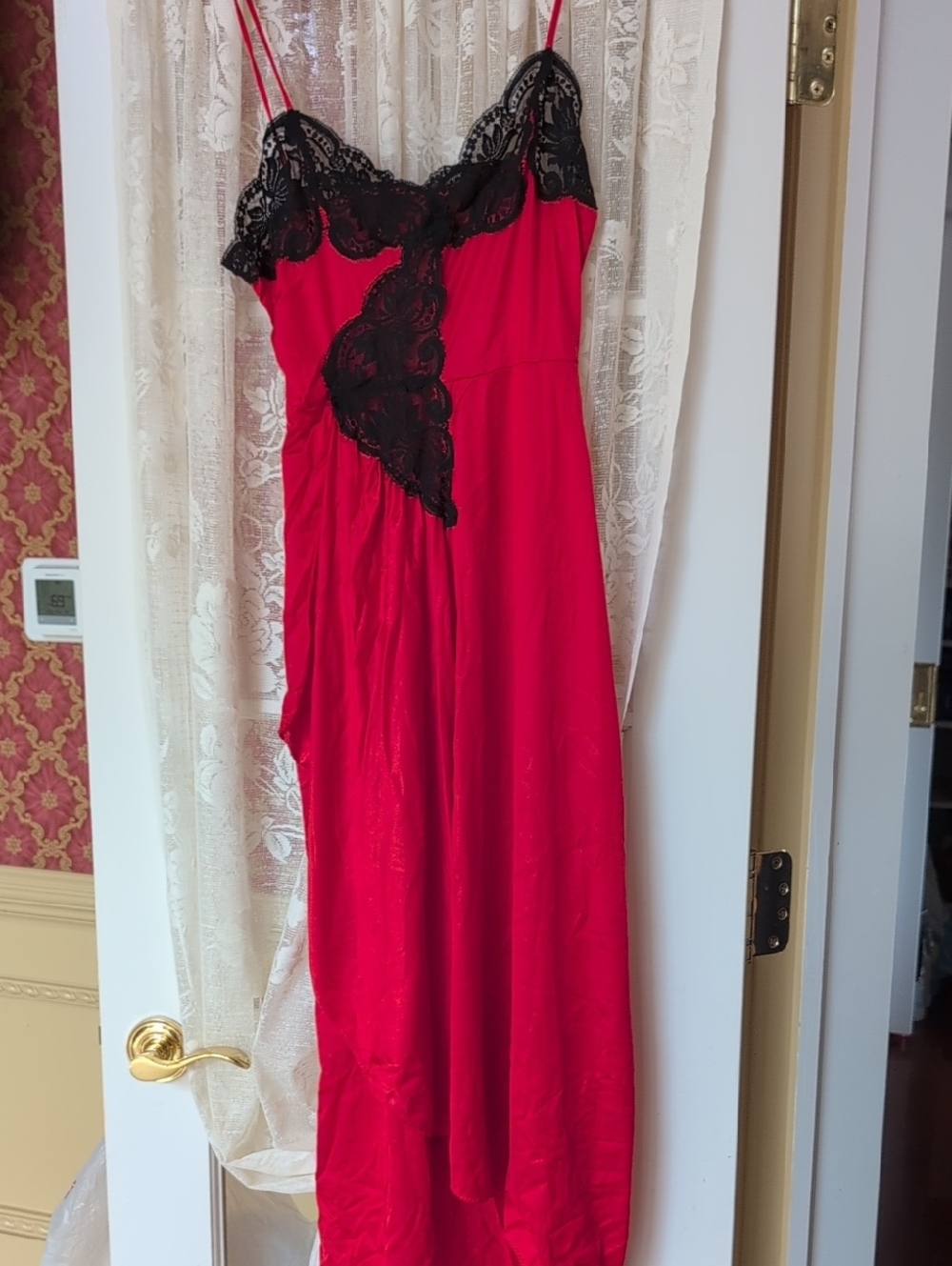 Red and Black Silky Sexy Night Gown